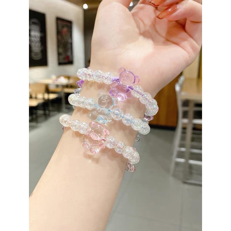 Dây Buộc Tóc Co Giãn Đính Hạt Pha Lê Hình Gấu Dễ Thương Phong Cách Nhật Hàn Cho Nữ