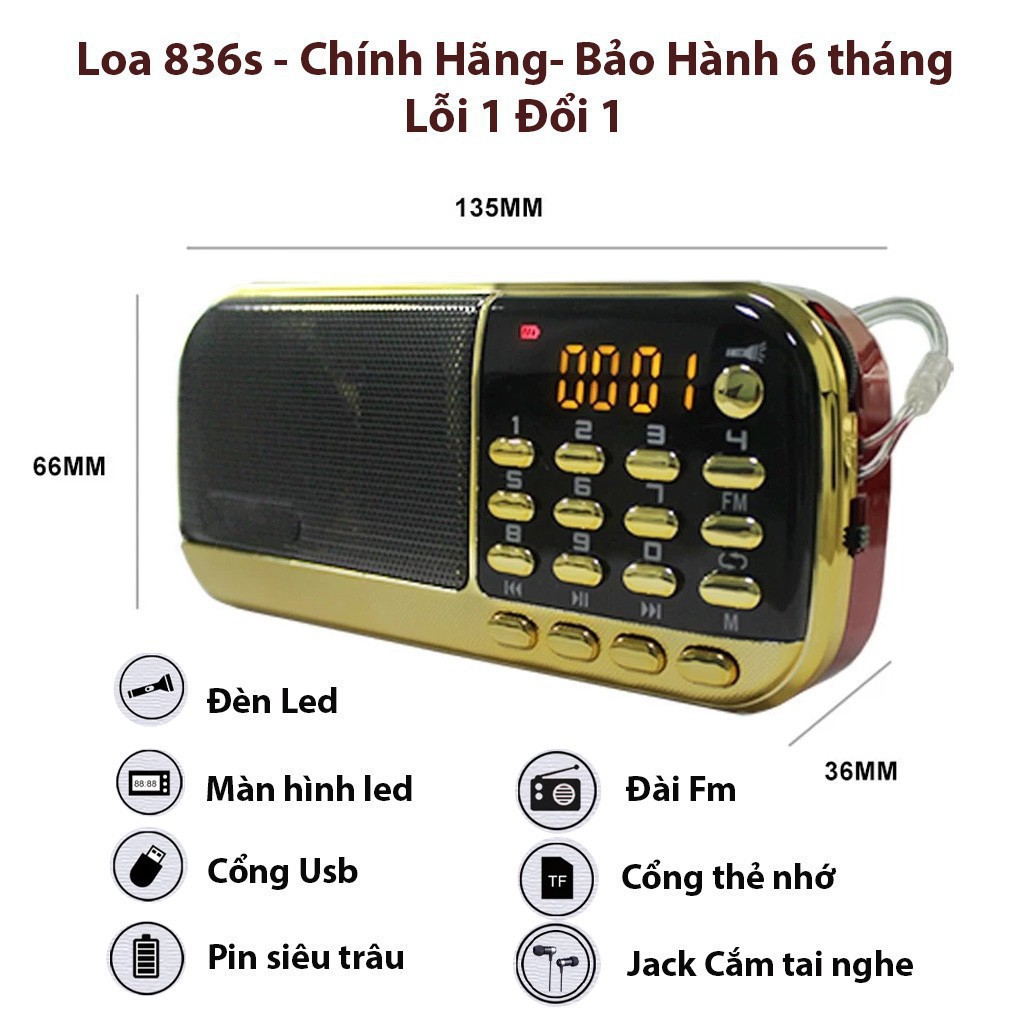 Máy nghe nhac, Loa mini mp3 CR -83Lo 6s/ 853 nghe thẻ nhớ usb, Đài FM, đọc kinh phật pháp - BH 6 tháng