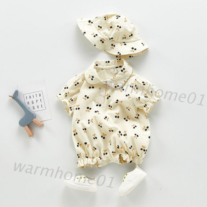 Set 2 Món Áo Liền Quần &amp; Mũ Trùm Đầu In Hoa Cho Bé Sơ Sinh