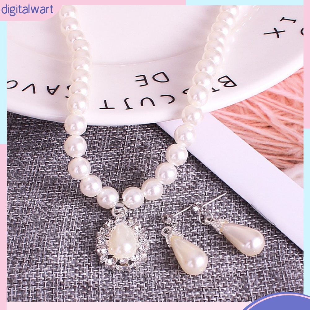 Bộ Vòng cổ + Bông Tai Đính Ngọc Trai Giả Hình Giọt Nước Cho Nữ