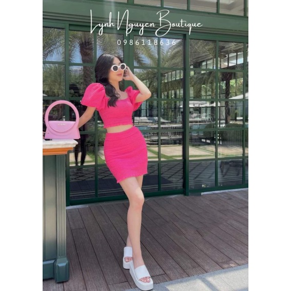 SET THUN XỐP TAY PHỒNG CHÂN VÁY CHỮ A NGẮN XINH