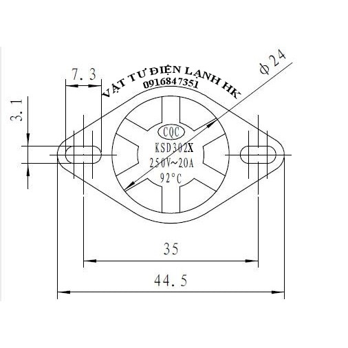 Rơ le cúc áo 92 độ C - 4 chân - Role nhiệt BNL - Relay Bình nóng lạnh KSD302X 92oC