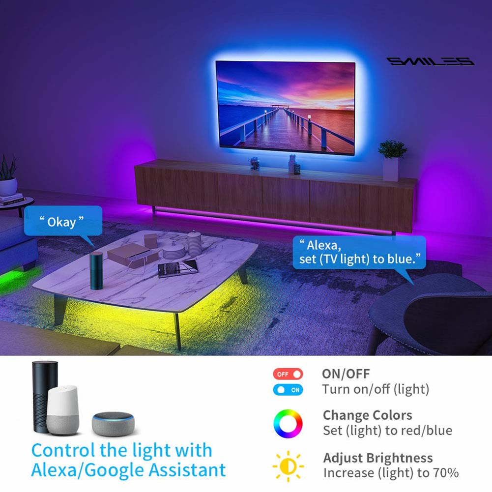 Bộ Dây Đèn Led Usb Tv Thông Minh Điều Khiển Qua Wifi Cho Alexa / Google