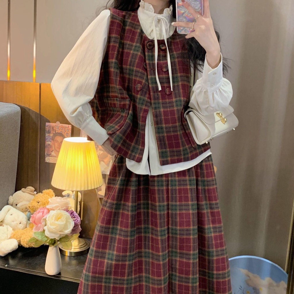 Bộ Áo Sơ Mi + Chân Váy Lưng Cao Thời Trang Cho Nữ