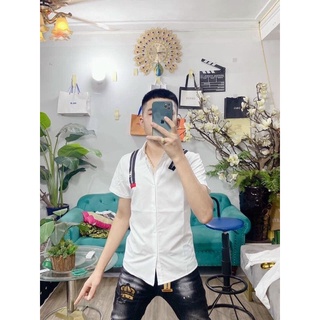 Áo Sơ Mi Cộc Trắng Hoạ Tiết