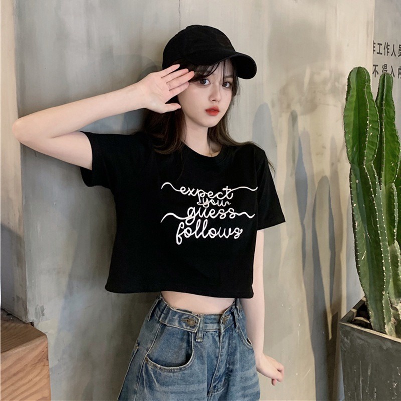 Áo thun croptop ZHELIHANGFEI in họa tiết chữ cái thời trang trẻ trung năng động cho nữ