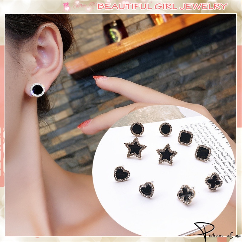 Bông Tai Màu Đen Đơn Giản Phong Cách Hàn Quốc Thời Trang