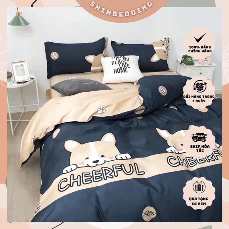 Set Chăn Ga Chó Corghi Cotton Poly Siêu Đáng Yêu Hàng Chuẩn Xuất Nhật (Shinbedding.shop)