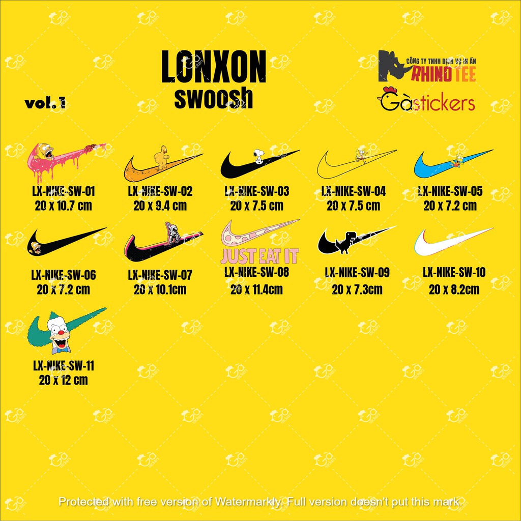 SET 5 LOGO LONXON NIKE SWOOSH - PHÔI IN PET CHUYỂN NHIỆT SIZE LỚN ÉP ÁO