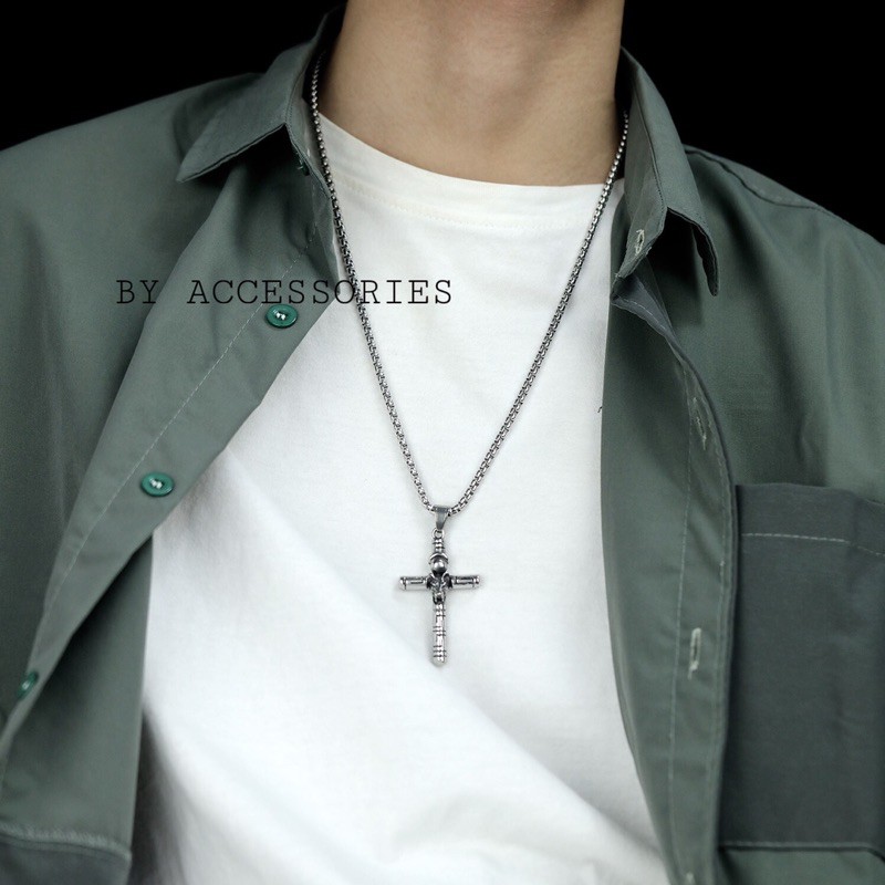 Dây chuyền titan thánh giá đầu sói không gỉ