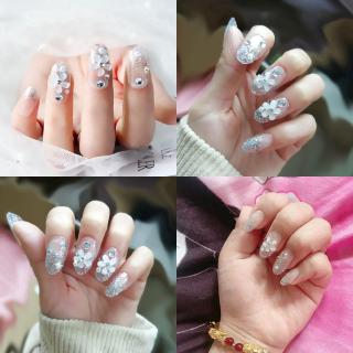 Bộ 24 móng tay giả trang trí nghệ thuật dành cho cô dâu kèm keo dán