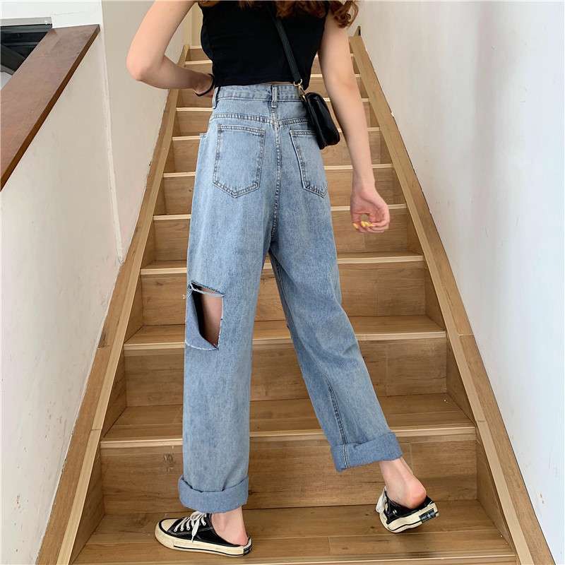 [Size S,M] Quần jeans ống rộng xanh nhạt Ulzzang Quảng Châu QDJ53