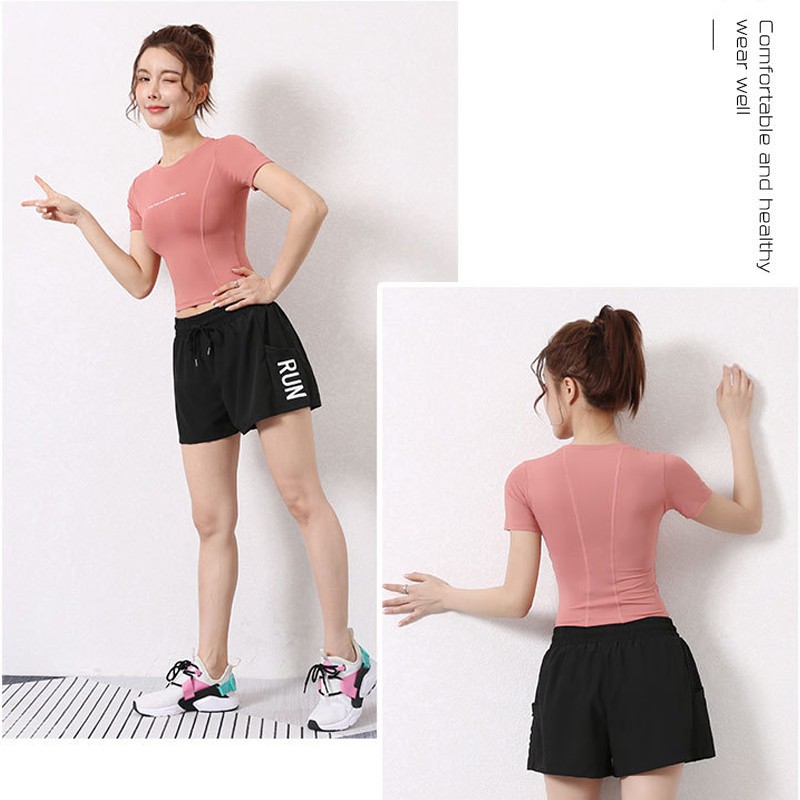 Áo Croptop Tập Gym Nữ Tay Ngắn Chiết Eo Ôm Body KENZI-54