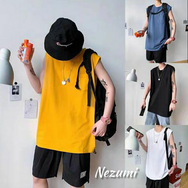 (Sẵn Vàng, Xanh, Đen) ÁO TANK TOP UNISEX NAM NỮ COTTON 95%, ÁO BA LỖ TẬP GYM BASIC TRƠN CÓ TÚI NGỰC tanktop