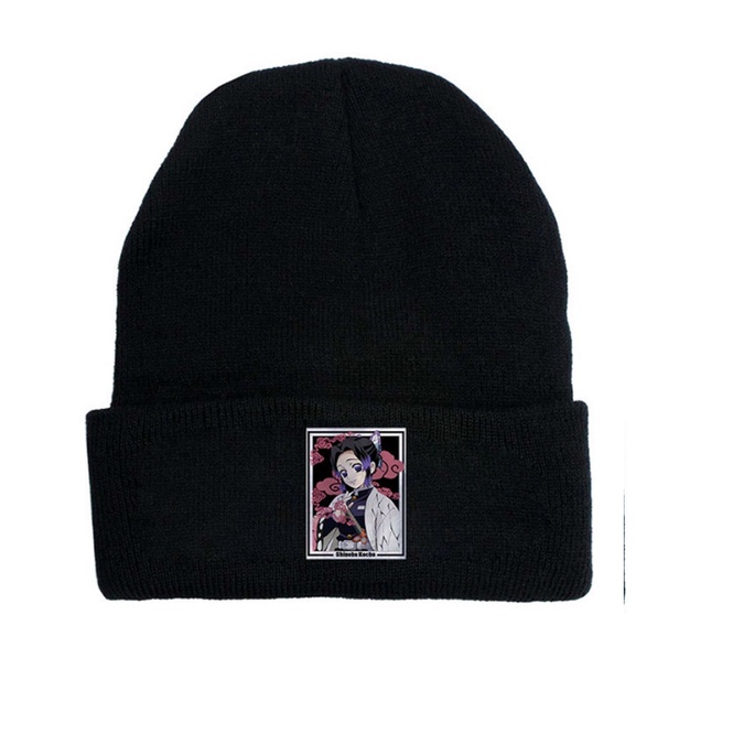 Mũ len beanie dệt kim màu đen trơn 2 lớp phong cách HipHop thời trang họa tiết hoạt hình