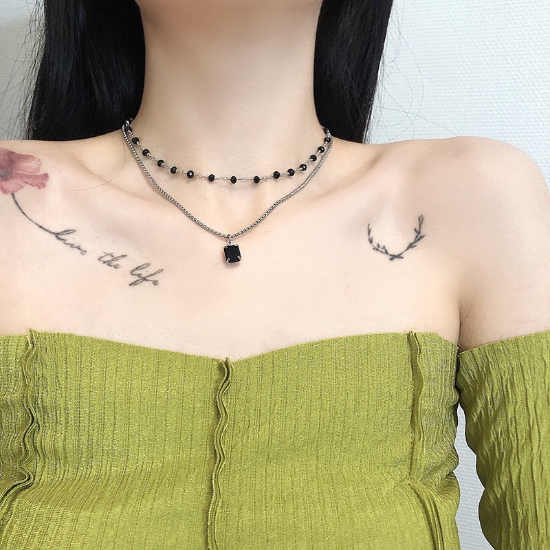 Dây Chuyền Hai Lớp Đính Kim Cương Đen Sang Trọng 19A1554