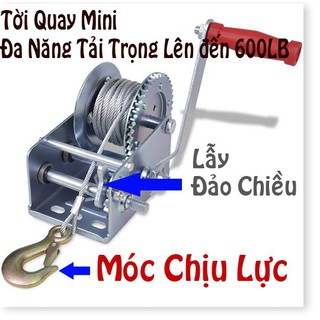 ( SIÊU SALE) Tời quay tay đa năng mini chịu tải 600LBS, cáp 10m kèm móc