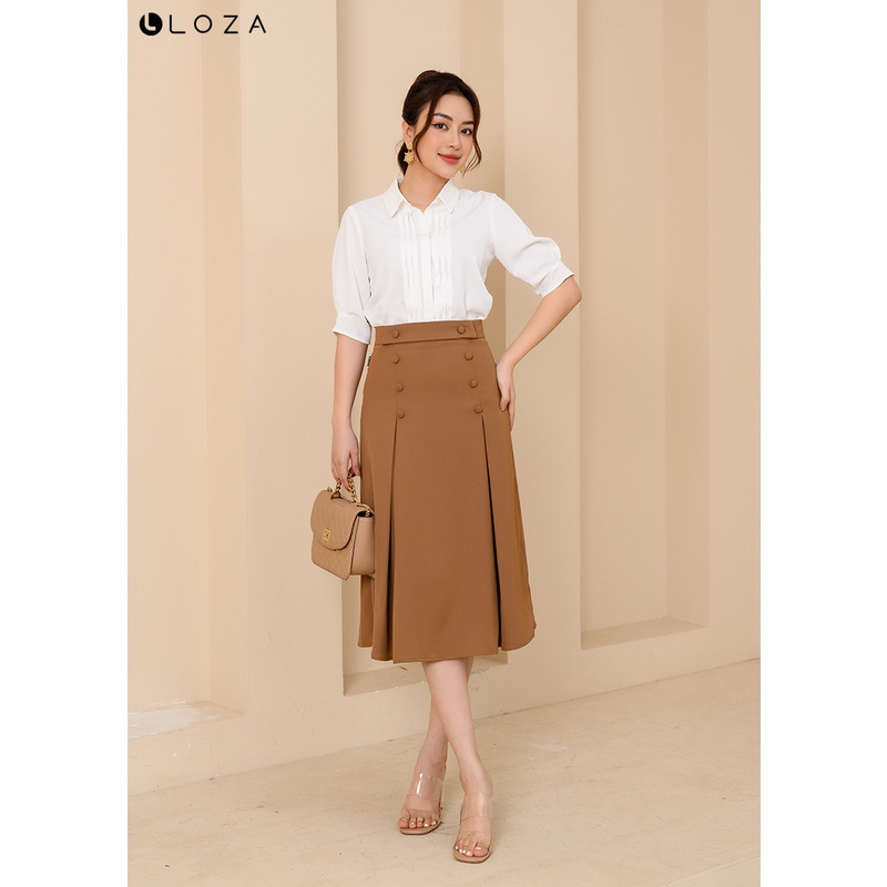 Áo sơ mi trắng LOZA xếp ly cổ đức - LS061059