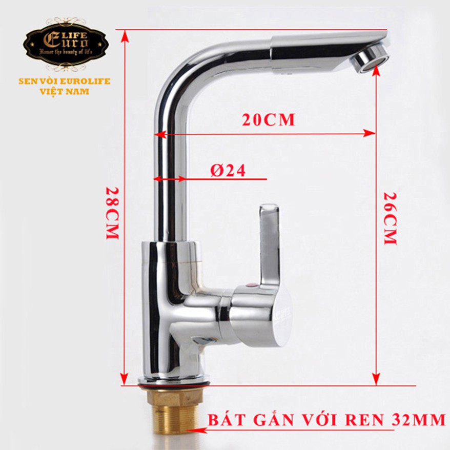 Vòi rửa chén nóng lạnh Eurolife EL-T007 (Trắng bạc)