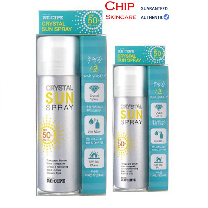 Xịt chống nắng Hàn Quốc [ RECIPE CRYSTAL SUN SPRAY SPF 50 + PA+++ ] 150ml