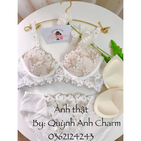 Set bộ đồ lot thêu bông cao cấp có mút ngực dày có thể tháo rời QL005 | BigBuy360 - bigbuy360.vn