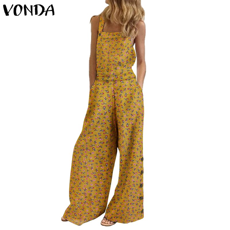 Jumpsuit VONDA Dài Ống Rộng In Hoa Không Tay Mùa Hè Thường Ngày Cho Nữ