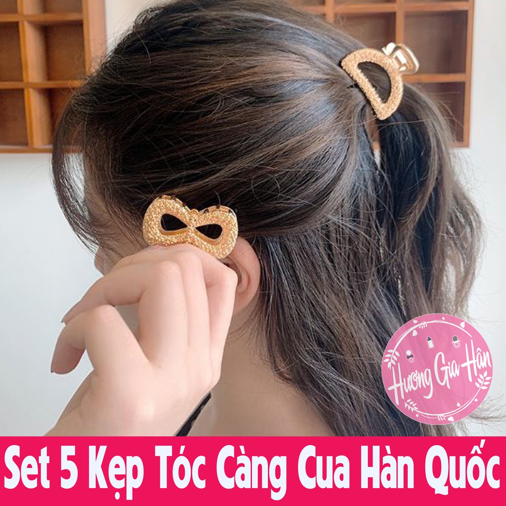 Cỡ 2,5x2,5cm Set 5 Kẹp tóc càng cua Hàn Quốc màu vàng HOT TREND siêu xinh cute - bộ 5 món kẹp tóc vàng
