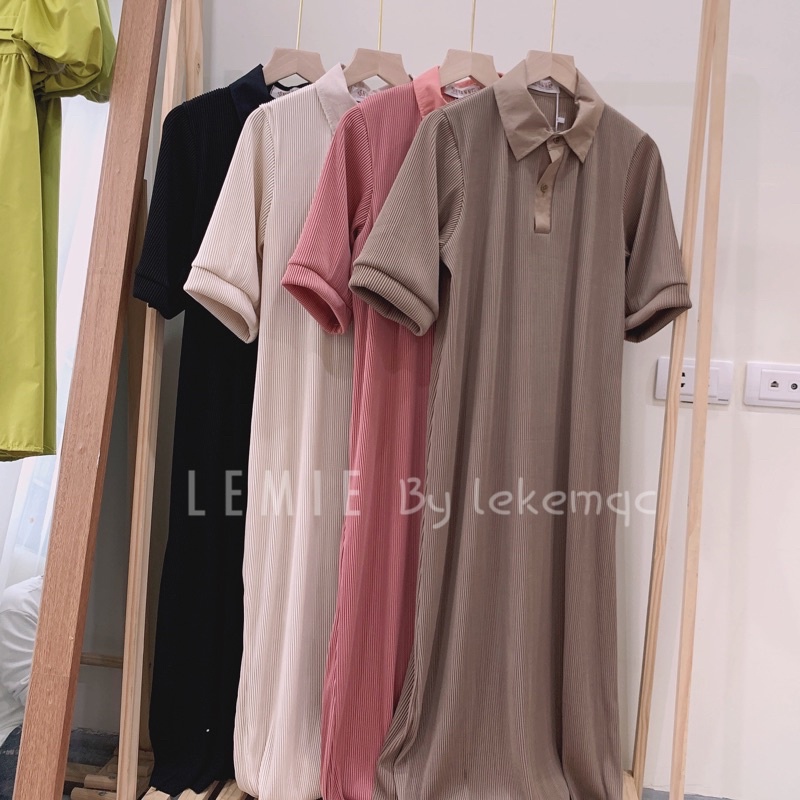 Đầm Polo Xuông Tăm Cổ Bẻ Siêu Mát, Váy Dáng Xuông Nữ Mùa Hè V10