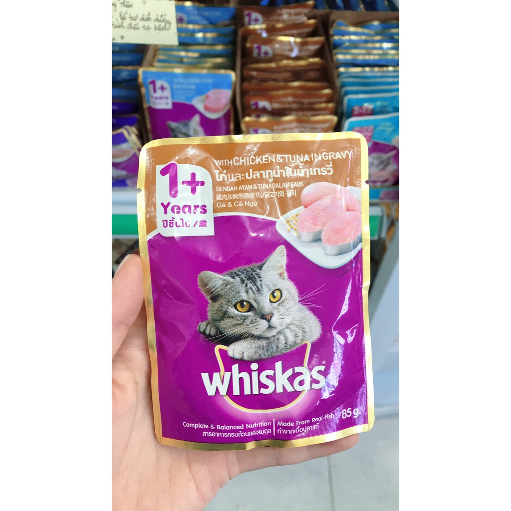 PATE XỐT CHO MÈO LỚN WHISKAS TUNA VỊ GÀ VÀ CÁ NGỪ 85G Xuất xứ Thái Lan