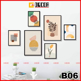 Tranh treo tường canvas khung gỗ 6 bức tranh trừu tượng trang trí phòng khách phòng ngủ spa cafe B06