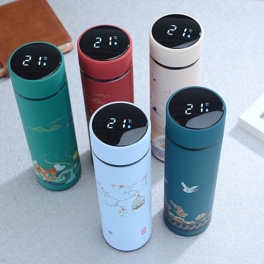 Bình giữ nhiệt thép không gỉ 304 phong cách cổ trang có nắp cảm ứng hiển thị nhiệt độ dung tích 500ml | BigBuy360 - bigbuy360.vn
