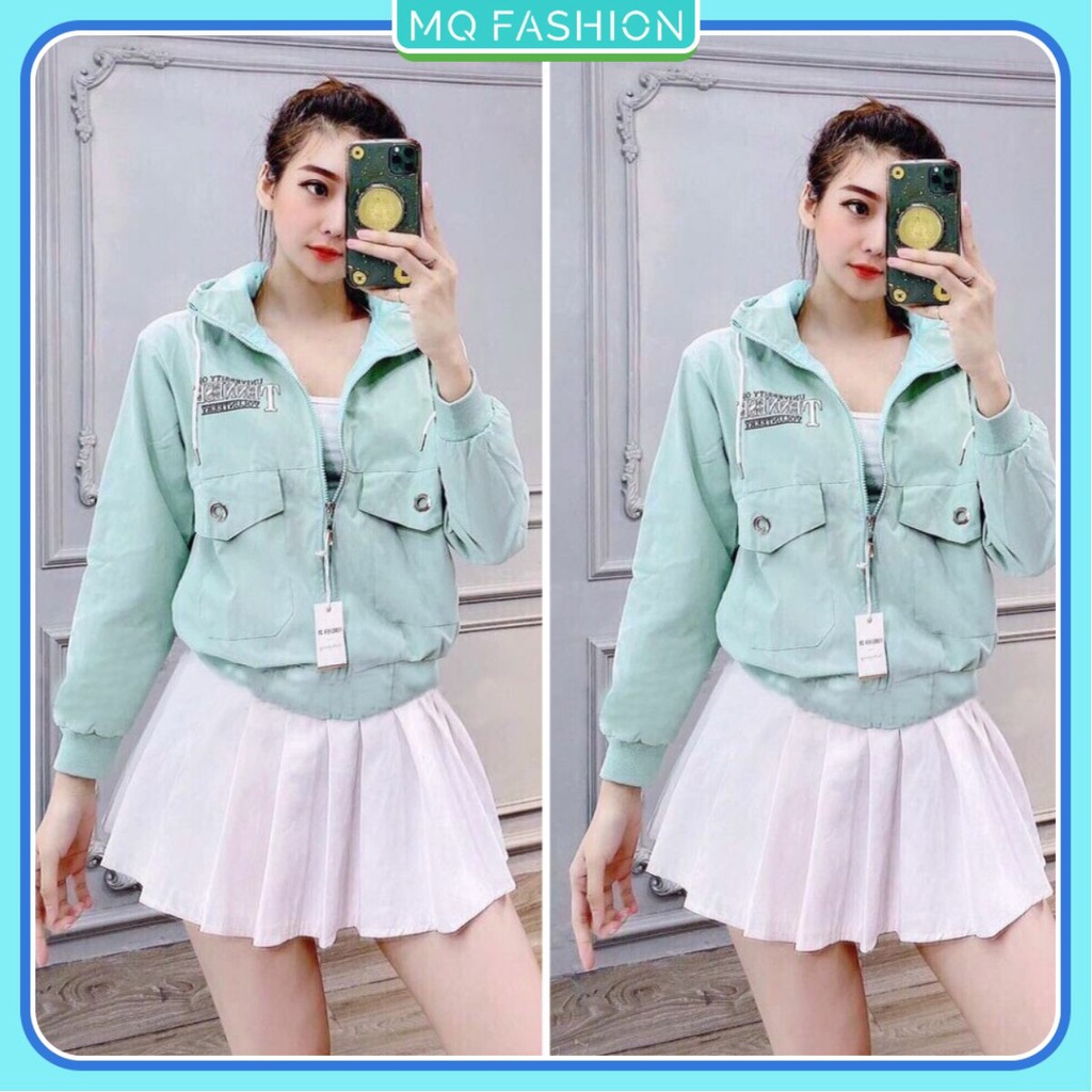 Áo khoác dù nữ có mũ form rộng chống nắng form ôm eo in chữ Bycicle MQ Fashion KD11