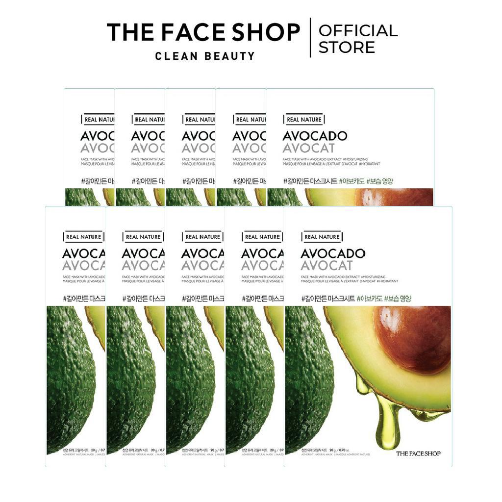 Combo 10 Mặt Nạ Giấy Phục Hồi Ẩm Tối Ưu THE FACE SHOP Real Nature Avocado Face Mask 20G