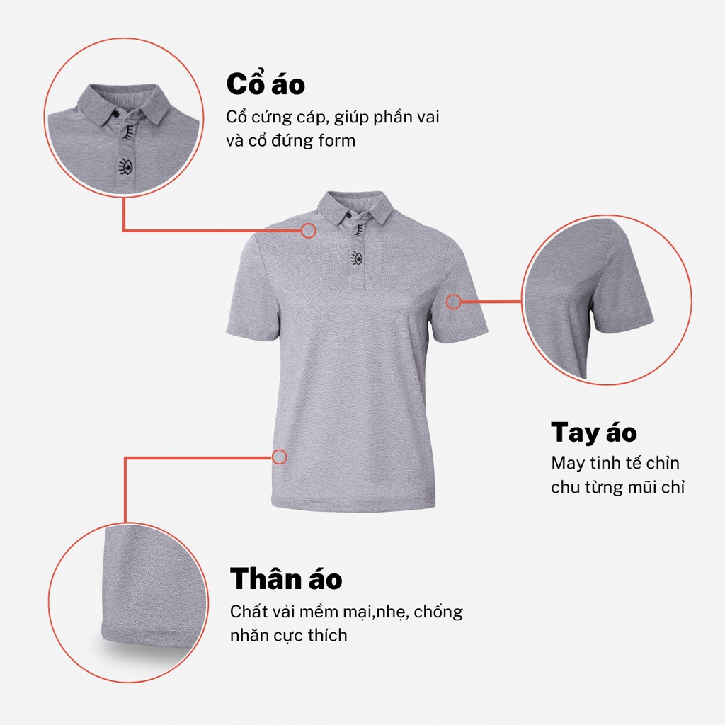 Áo polo ngắn cộc tay nam CIZA thêu hình vải cotton thanh lịch size S M L XL màu xám APNR26