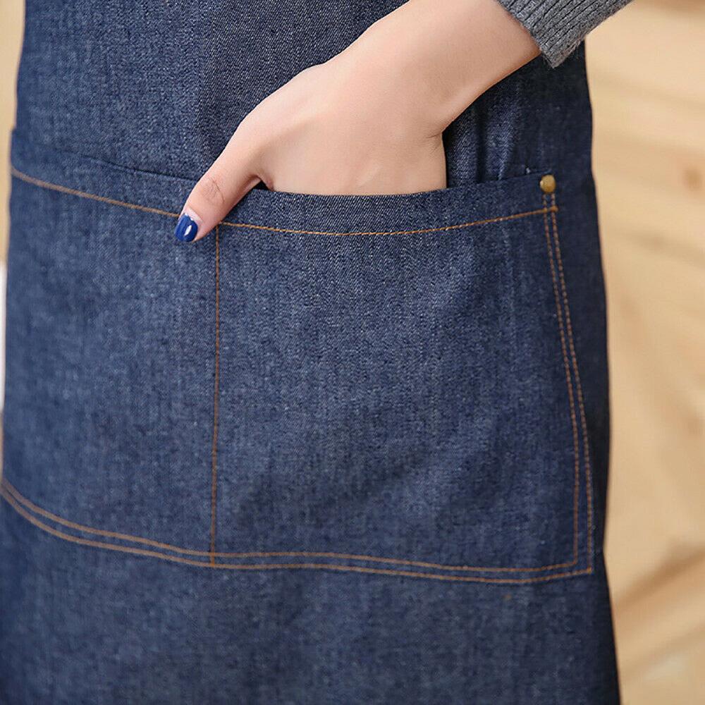 Tạp Dề Nấu Ăn Vải Denim Có Túi Chống Dầu Mỡ