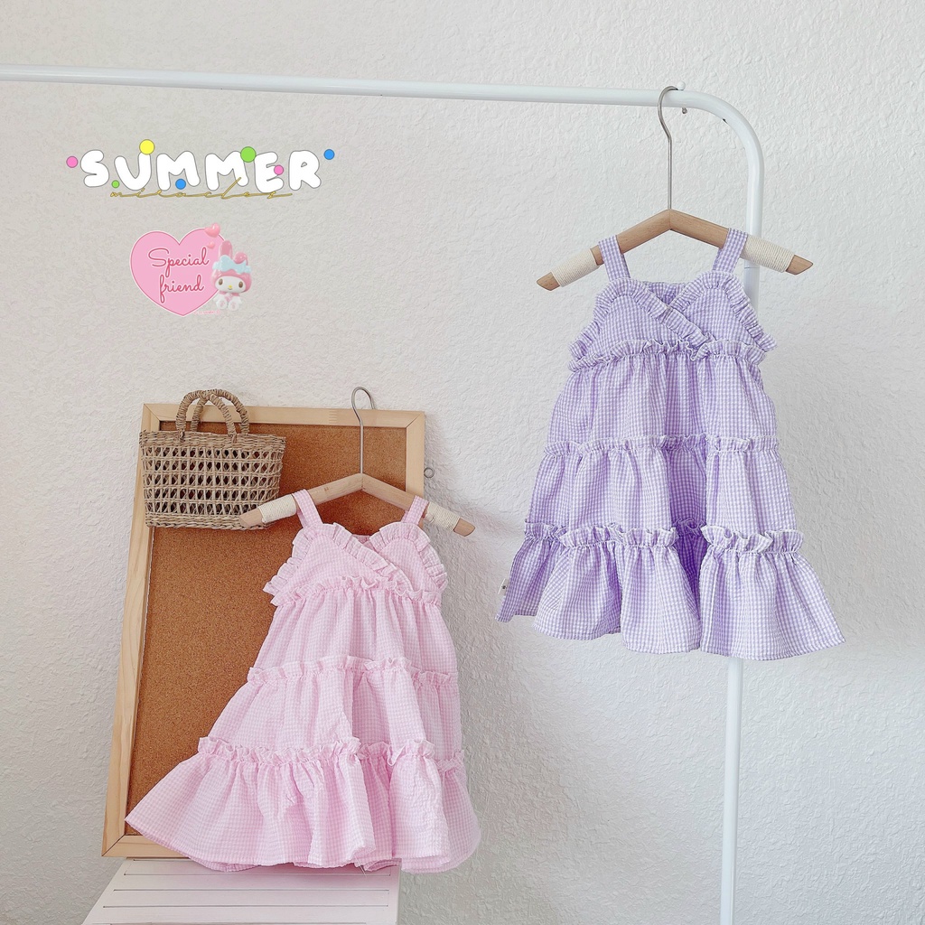 (8-21kg)-Jee kids- Váy đầm 2 dây caro tầng xinh xắn cho bé yêu (ảnh thật)