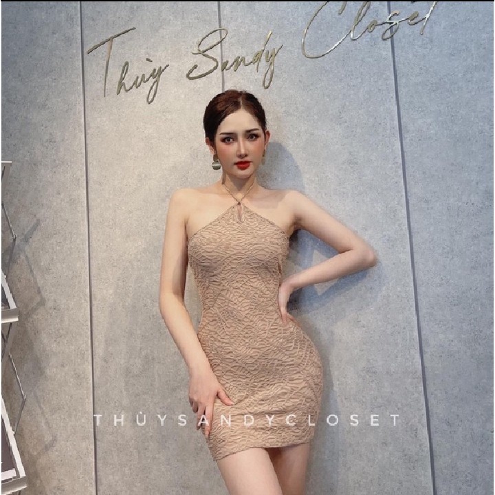 Đầm ôm body cổ yếm hở lưng có lớp trong chất vải Xốp dày dặn