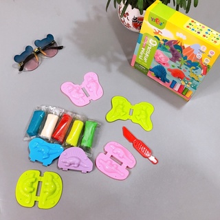 Bộ đất nặn 5 màu dino an toàn cho bé + tặng kèm bộ khuôn 6 món tạo hình