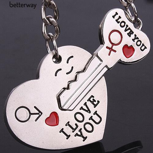 Set 2 móc khóa khắc chữ I Love You hình trái tim cho cặp đôi