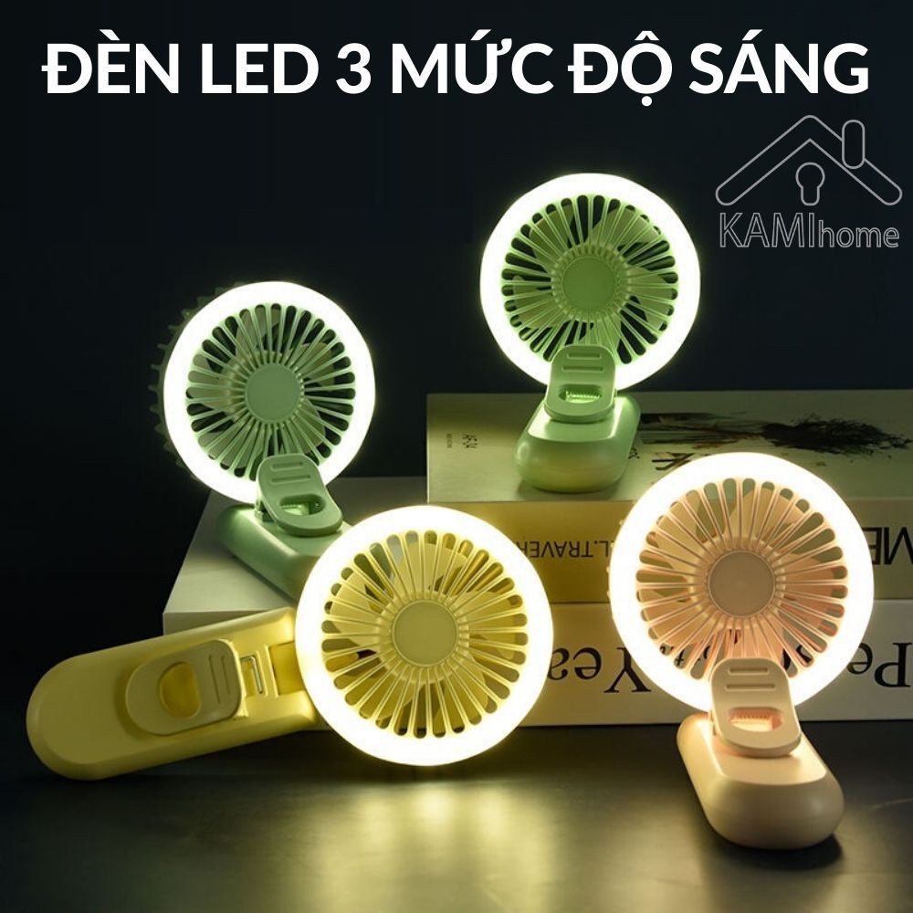 Quạt cầm tay mini Pin sạc tích điện cổng USB❤️Kẹp điện thoại và đèn Led❤️  KamiVietNam YaSe 17004 bảo hành 3 tháng