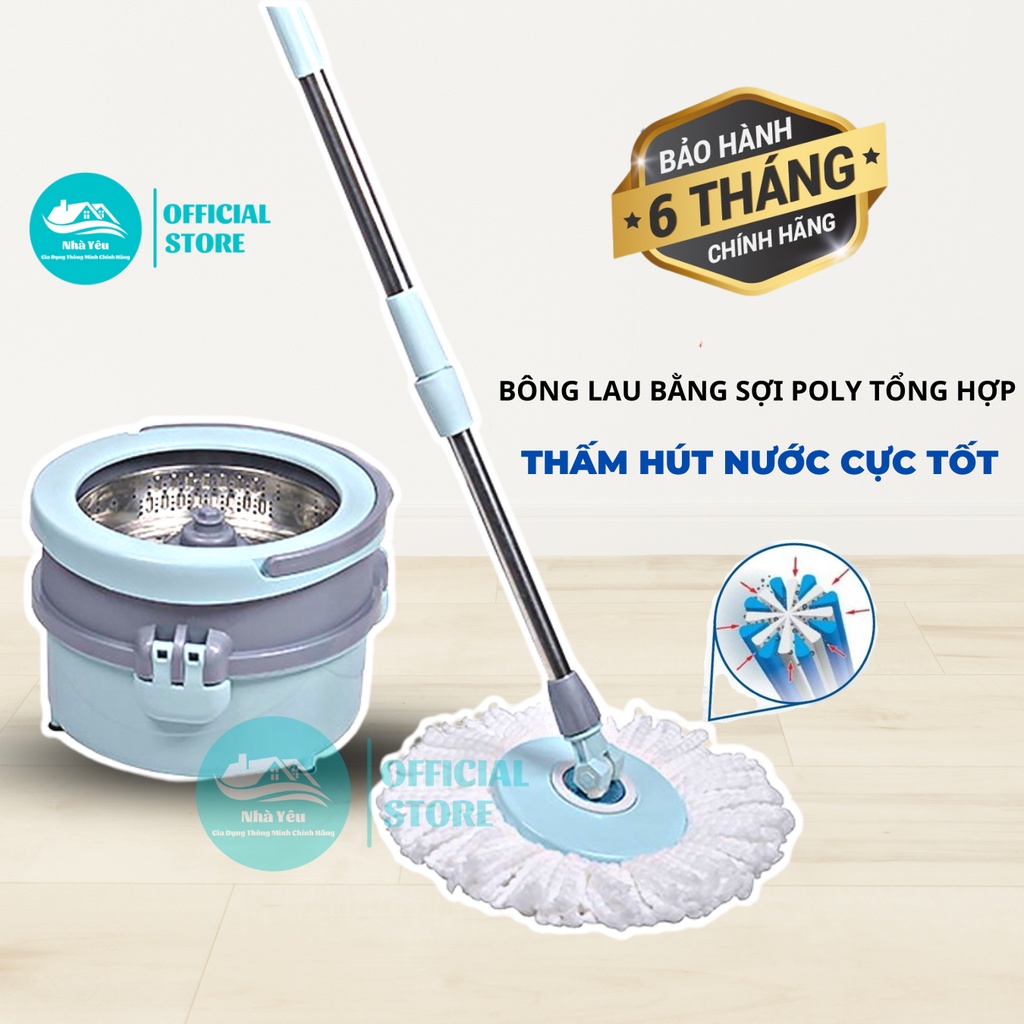 Bộ Cây Lau Nhà Thông Minh,Chổi Tự Vắt Thái Lan Minmop M20 Chính Hãng Kèm 2 Bông Lau Siêu Sạch,Nhựa PP,Lồng Inox Không Gỉ