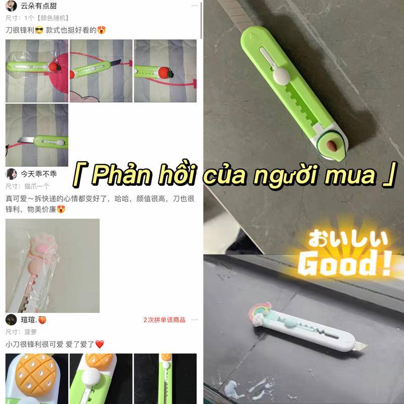 ⭐ iLado ⭐ 【1 PC】 Dao tiện ích dao mini Dao Rọc Giấy Bỏ Túi dao rọc giấy mini Mini móc khoá cute anime In Họa Tiết Hoạt Hình chất lượng cao Tiện Lợi Cuộn Rút dụng cụ mở thùng carton trang trí di động
