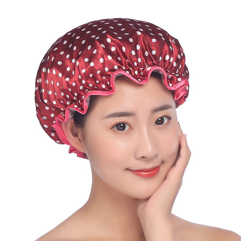 Mũ Trùm Đầu Khi Tắm Hai Lớp Chống Thấm Nước Họa Tiết Chấm Bi