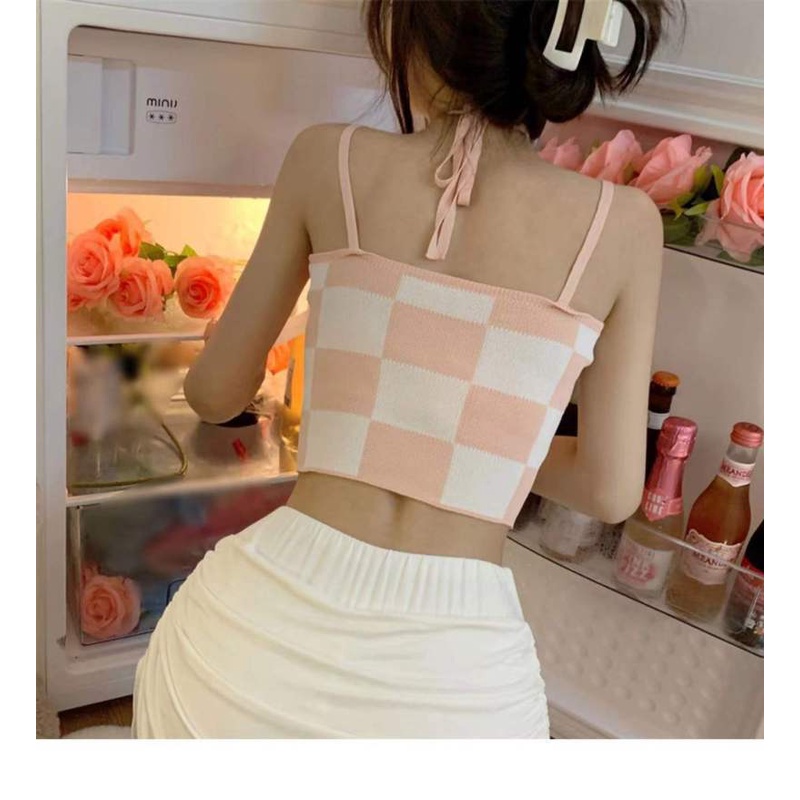 Áo Hai Dây Vải cotton Họa Tiết Sọc Caro Thời Trang Mùa Hè Cho Nữ