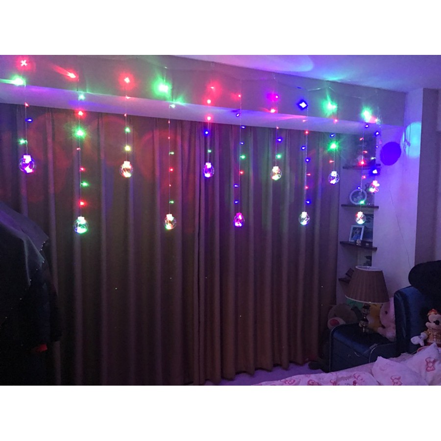 Dây đèn LED rèm chớp tắt đủ màu 12 quả banh 138 LED