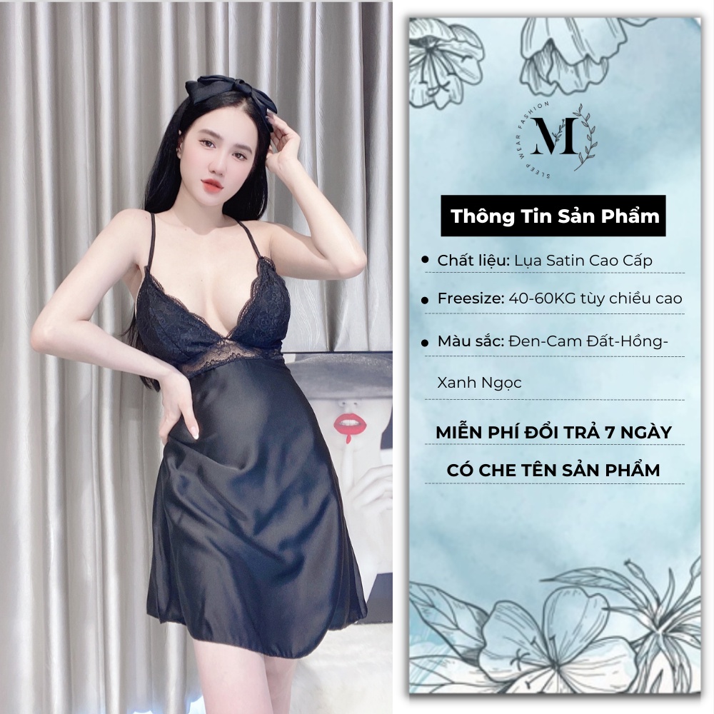 [ Lụa Cao Cấp ] Váy ngủ 2 dây sexy phối ren có mút ngực gợi cảm mặc nhà chất liệu lụa satin mềm mịn 045 | BigBuy360 - bigbuy360.vn