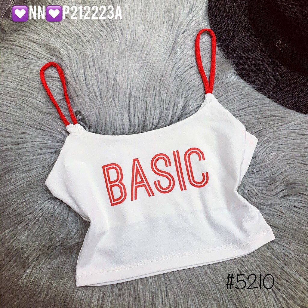 Áo hai dây croptop ôm body chất thun bozip thái siêu mềm mịn co giãn tốt in chữ basic cực xinh