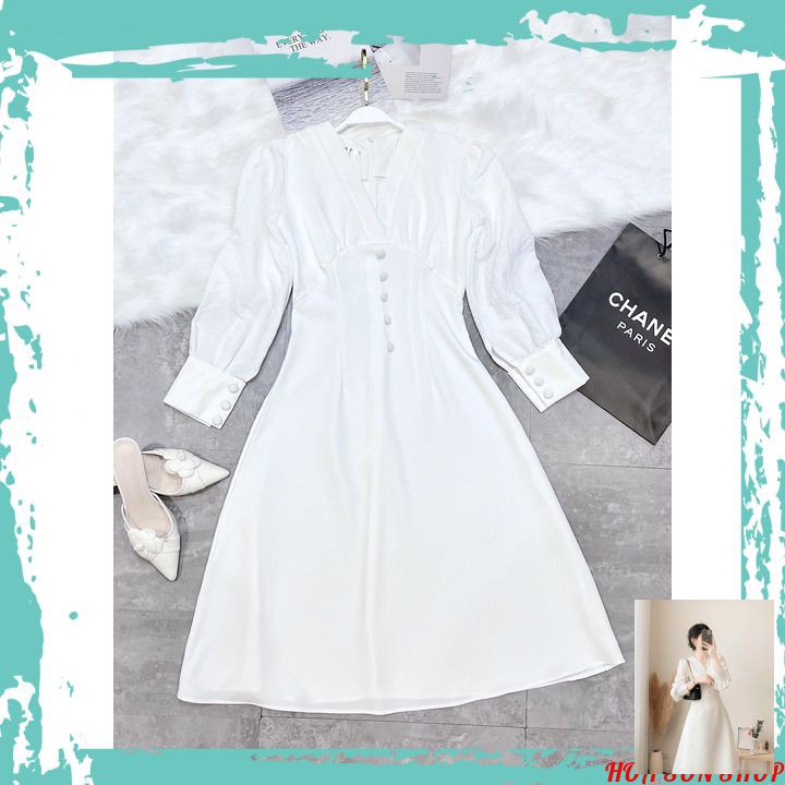 ☘️ VÁY CỔ V PHỐI XỐP CÚC BỌC 🌿 FREESHIP 🍀HÀNG HOT ĐỔ BỘ ! NGÂY NGẤT ĐẮM SAY 🌷 | BigBuy360 - bigbuy360.vn