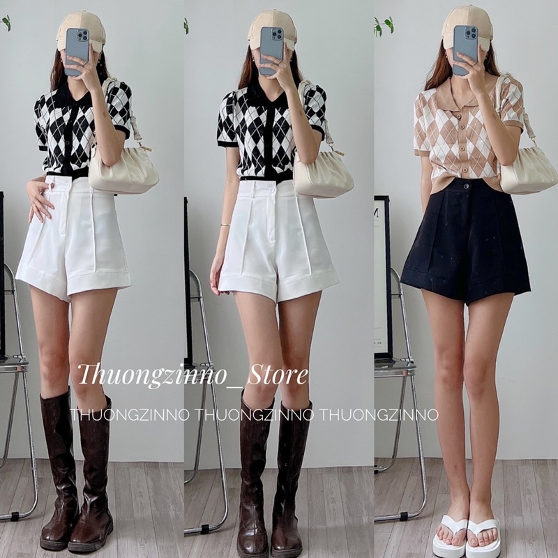 [Ảnh thật/Video]Áo len mongtogi hình quả trám Áo len cổ polo phong cách cổ điển sang chảnh