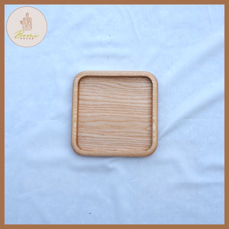 Khay gỗ decor BOMI - Khay gỗ đựng đồ ăn gỗ tần bì hình vuông siêu xinh BOMK21B